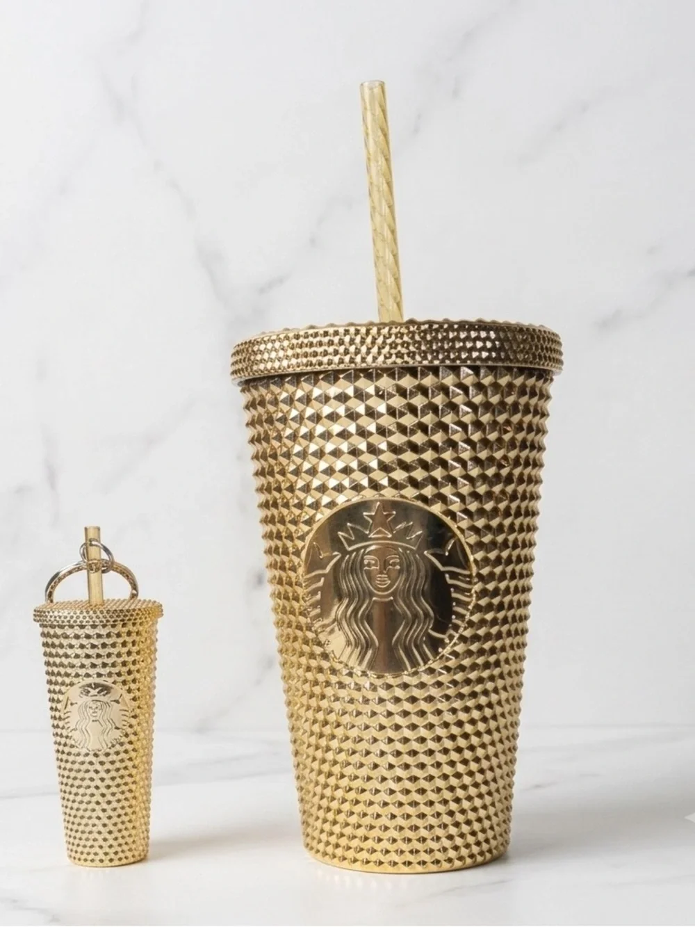 Starbucks Gold Studded Tumbler 16oz Grande Cup & Matching Bling Keychain NWT⁠